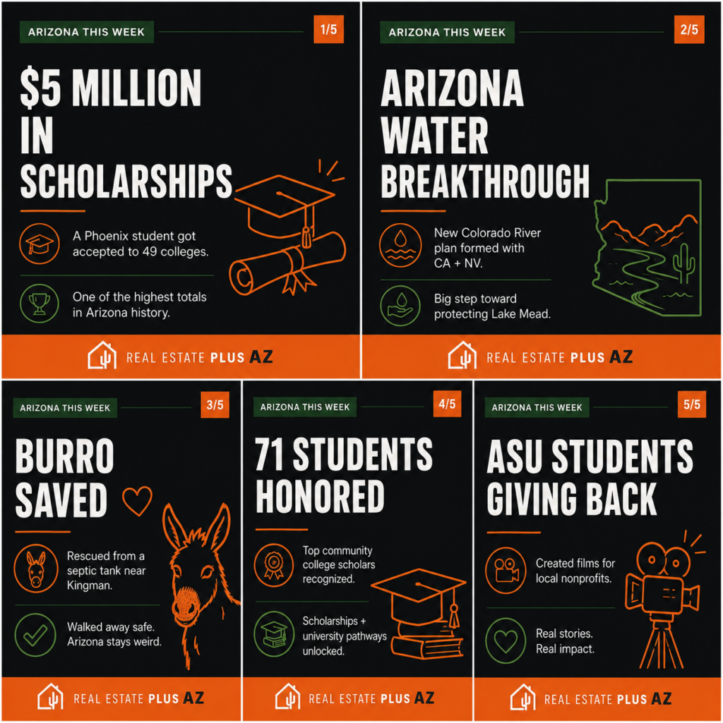 Arizona good news this week including Phoenix student scholarships, Colorado River water plan, burro rescue, student honors, and ASU community impact