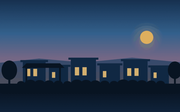 Illustration of Eastmark in Southeast Mesa, Arizona, showing modern master-planned homes and park landscaping.