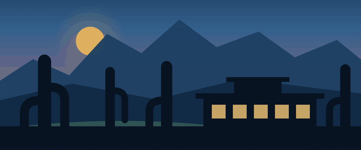 Illustration of North Scottsdale, Arizona, with McDowell Mountain peaks, a golf fairway, saguaro cactus, and a luxury desert home.