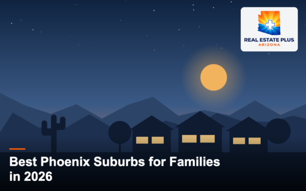 Row of Phoenix suburban homes at dusk — Real Estate Plus Arizona
