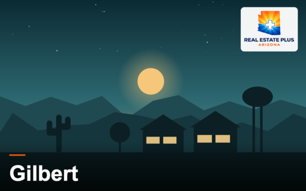 Gilbert homes and water tower at dusk — Real Estate Plus Arizona