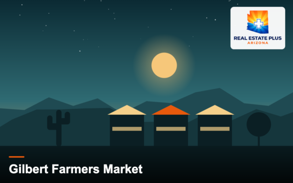 Farmers market stalls at dusk — Real Estate Plus Arizona