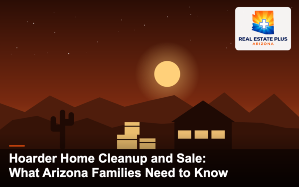 Arizona home with stacked boxes for a cleanup and sale — Real Estate Plus Arizona