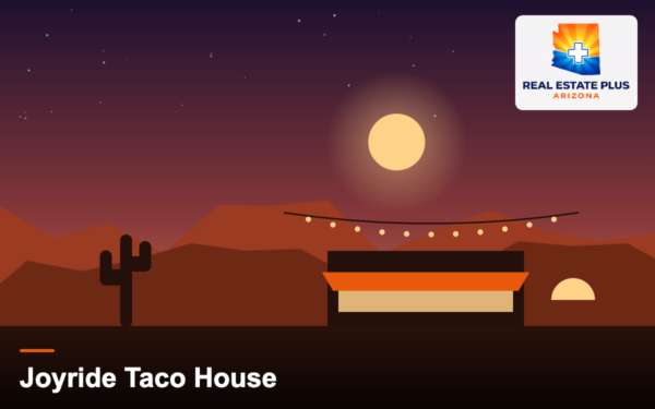 Taco restaurant patio under string lights — Real Estate Plus Arizona
