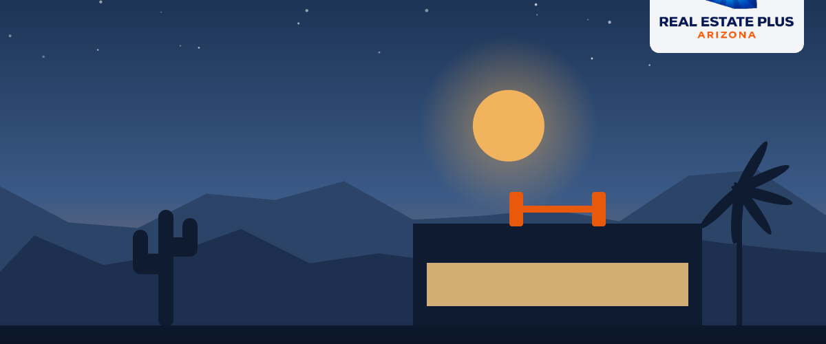 Fitness club building at dusk — Real Estate Plus Arizona