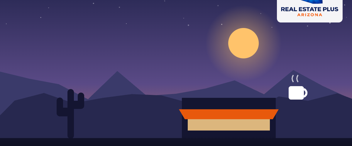 Coffee shop storefront at dusk — Real Estate Plus Arizona