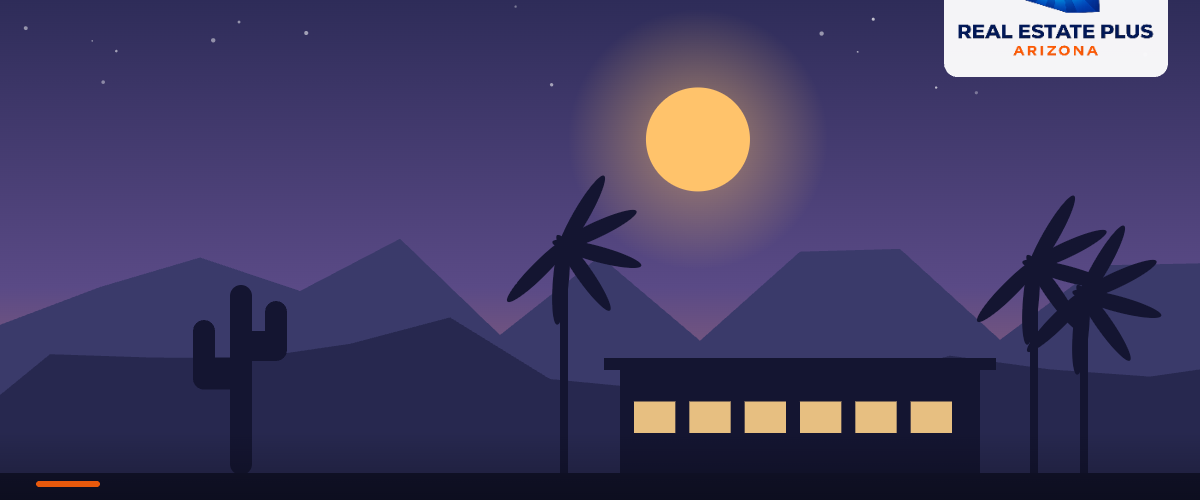 Scottsdale desert home with palms at dusk — Real Estate Plus Arizona