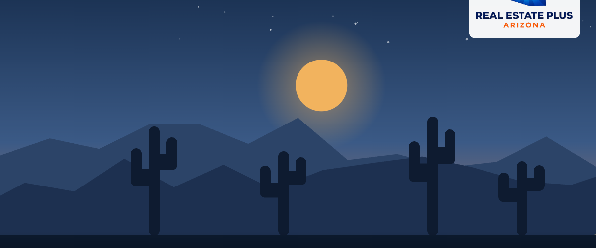 Saguaro-lined trail at dusk โ Real Estate Plus Arizona
