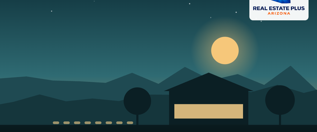 Farmhouse among trees at dusk โ Real Estate Plus Arizona